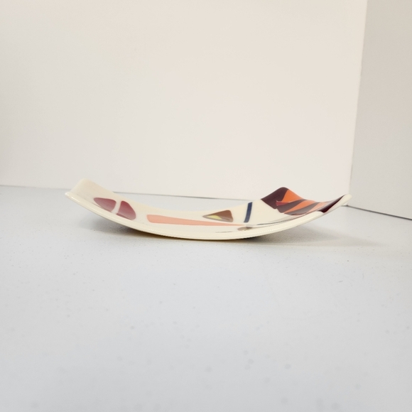 Abstract Angry Face Ceramic Art Artisan Trinket Dish Funky Home Decor Orange - Picture 3 of 9